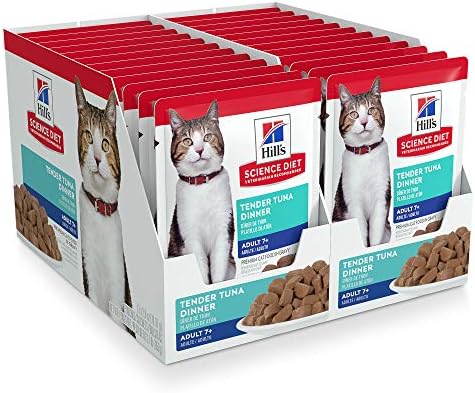  Hill's Science Diet Senior 7+ Wet Cat Food Pouches, Variety Pack, Chicken And Tuna, 2.8 Oz., 12-Pack