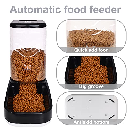  ELEVON Automatic Dog Cat Gravity Food And Water Dispenser Set With Pet Food Bowl For Small Large Pets Puppy Kitten Rabbit Large Capacity(Black)