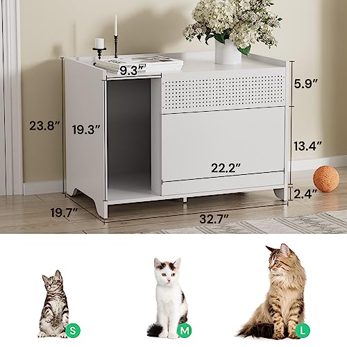  SunsGrove Cat Litter Box Enclose, Hidden Litter Boxes For Indoor Cats, Kitten Litter Furniture With Flip-Down Opening, Wooden Cat Box, Fits Most Litter Box, Multi-Functional Cabinet, White