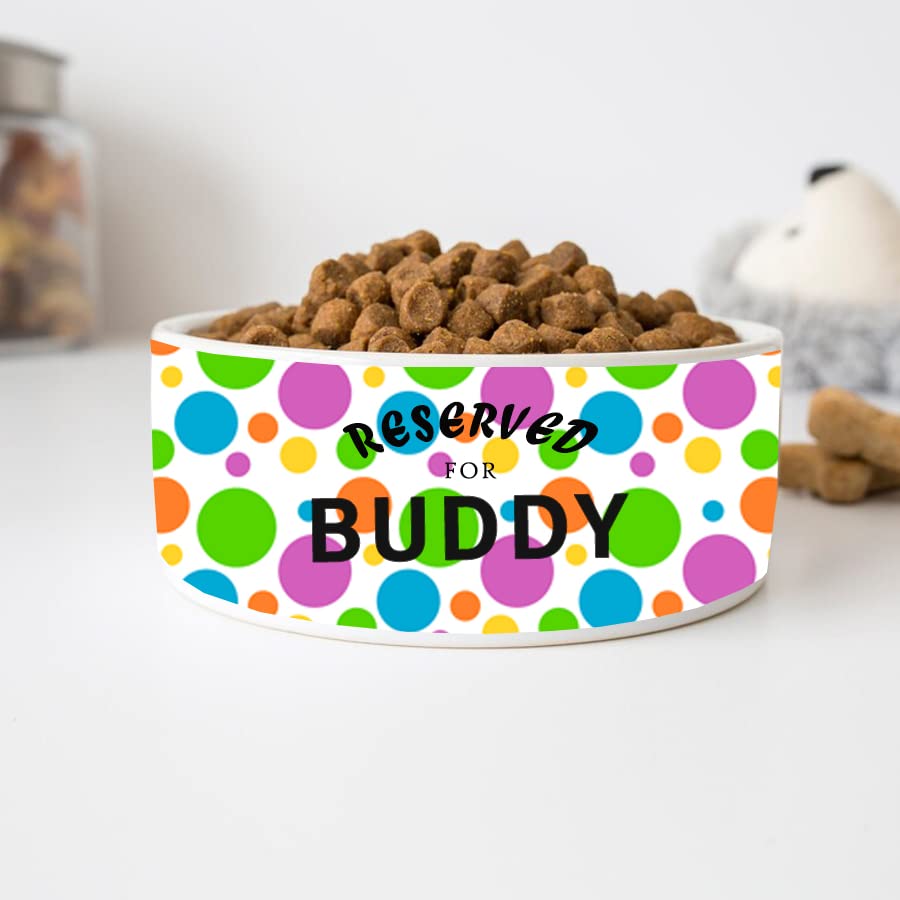 GENERIC Reserved For Pet, Personalized Colorful Polka Dots Background Pet's Name Bowl, Ceramic Food Bowl For Pets Available In Two Sizes, Dog Bowls, Cat Drinking Bowls