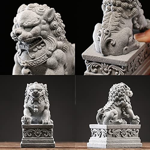  Livelyfish Large Asian Fu Foo Dogs Statues A Pair Of Two Guardian Lion Sandstone Figurine Pets Fish Tank Aquarium Landscape Ornaments Accessories Feng Shui Decorations (D)