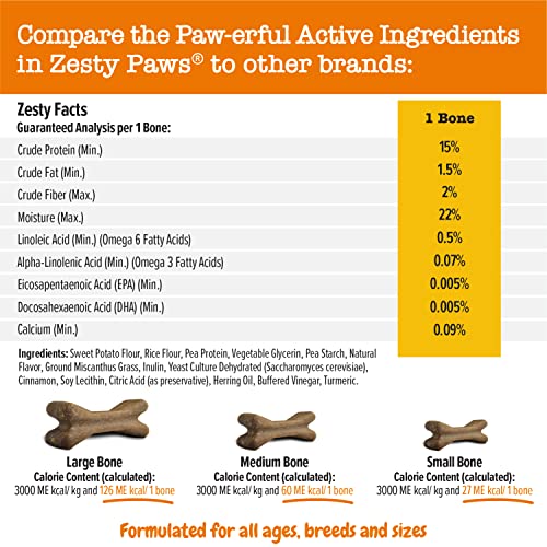  Zesty Paws Dental Bones For Large Dogs - Fights Tartar & Plaque - Gum, Teeth & Bone Health - Cinnamon For Dog Breath - Immune, Joint, Gut, Skin & Coat Support - Omega 3 EPA & DHA And Calcium - 8 Ct