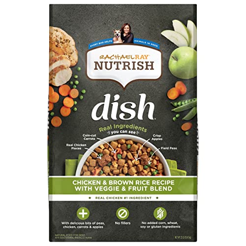  Rachael Ray Nutrish Dish Premium Dry Dog Food, Chicken & Brown Rice Recipe With Veggies & Fruit, 23 Pound Bag