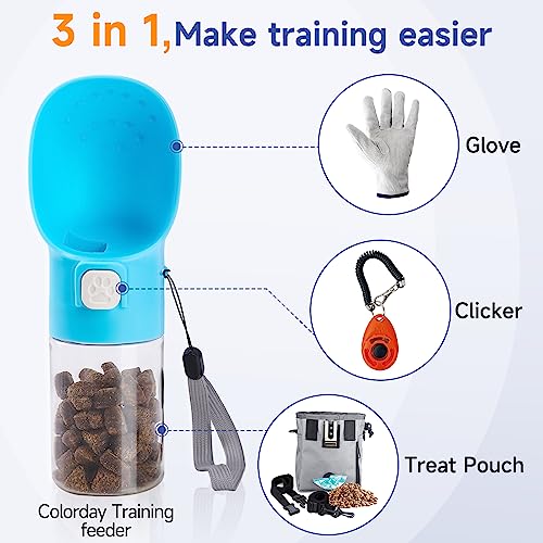  Colorday Handheld Dog Training Feeder, Clicker, Treats Bottle, Treat Pouch, For Training, Walking, Hiking And Traveling,Patent Pending BPA-Free Materials. (6.7 OZ, Blue)