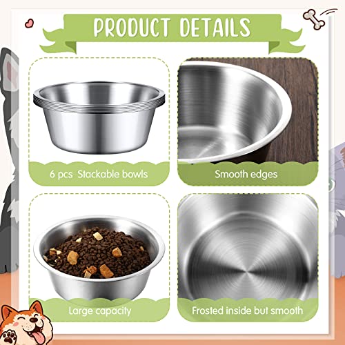 6 Pcs Stainless Steel Metal Dog Bowls Replacement Basic Dog Bowls Thickened Dog Water Bowls Set Travel Kennel Food Dish Bowls No Spill For Small Medium Large Dogs, Dishwasher Safe (6.9 Inch)