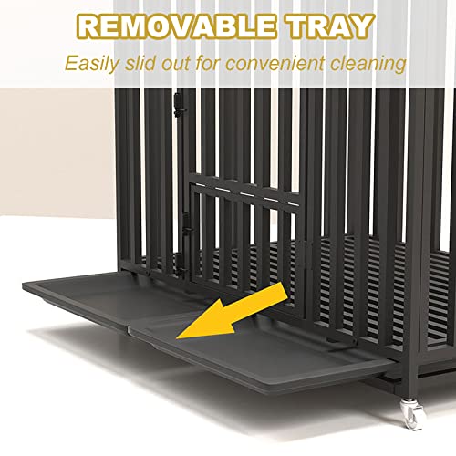  Kenpiko Heavy Duty Dog Crate, 42 Inch Dog Crate Dog Cage Dog Kennel With Double Doors & Locks Design Included Lockable Wheels Removable Tray (43.3" L X 28.3" W X 37.4" H)