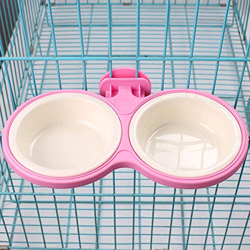  POPETPOP Dog Crate Feeder-Durable Pet Bowls Hanging Water Bowl For Dog Cage Cat Double Bowls Coop Cup Feeder-Pink