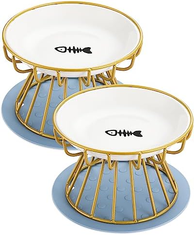  Dorakitten 2Pcs Cat Bowl, Ceramic Raised Cat Food Bowl, Elevated Pet Bowl,Anti Vomiting Cat Feeding Bowl, Non Slip Cat Dish, Protect Pet's Spine Make Cats Feel Comfortable, Dishwasher Safe1