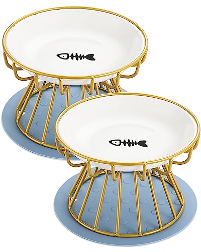  Dorakitten 2Pcs Cat Bowl, Ceramic Raised Cat Food Bowl, Elevated Pet Bowl,Anti Vomiting Cat Feeding Bowl, Non Slip Cat Dish, Protect Pet's Spine Make Cats Feel Comfortable, Dishwasher Safe1