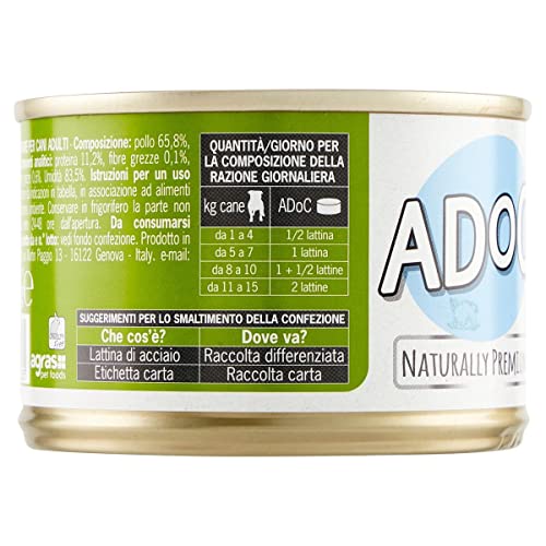  LQNQ ADoC Dog Cibo Umido Per Cani Mix 4 - Trancetti Di Tonnetto, Filetti Di Pollo, Anatra E Manzo - 24 Lattine Da 170gr