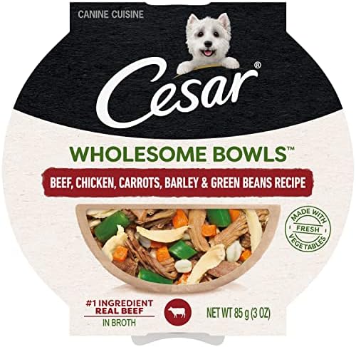  Cesar Wholesome Bowls Adult Soft Wet Dog Food Beef, Chicken, Carrots, Barley & Green Beans Recipe, (10) 3 Oz. Bowls