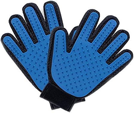  YangYan Cat Grooming Gloves Dog Hair Remover Gentle Deshedding Brush Comb Tool Pet Massage Mitt With Enhanced Long/Short Fur (Color : Blue Left, Size : One Size)
