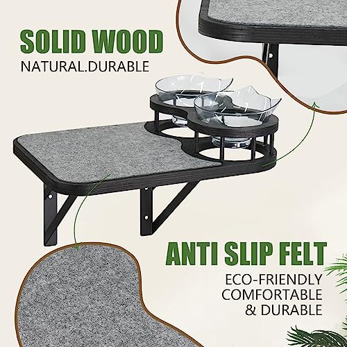  Cat Hammock Cat Wall Shelves With 3 Steps, Cat Scratching Post Cat Hammock And Perches With 2 Cat Food Bowls, Wood Cat Bed Furniture Wall Mounted, Cat Scratching Post Cat Wall Shelf