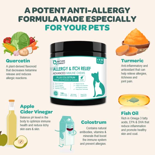  Dog Allergy Relief Freeze Dried Chews, With Probiotics, Colostrum For Immune Health, Anti Itch & Seasonal Allergies & Scratching, Omega 3 For Skin & Coat Health, Stop Pawlicking, Hot Spots, Shedding