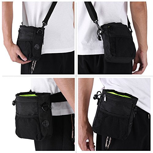 Pet Treat Bag Dog Obedience Training Waist Pouch Pet Reward Pouch Bait Bag Pet Food Snack Small Items Storage Bags With Shoulder Waist Strap And Built In Bag Dispenser(Black)