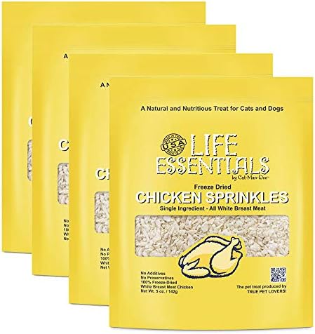  LIFE ESSENTIALS BY CAT-MAN-DOO All Natural Freeze Dried Chicken Crushed Sprinkles Powder For Dogs & Cats - No Fillers, Preservatives, Or Additives - No Grain Tasty Treat -Made In USA (4 Pack)