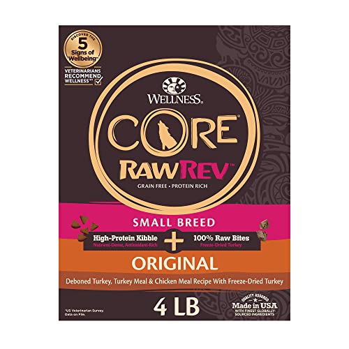  Wellness CORE RawRev Grain-Free Dry Small Dog Food, Natural Ingredients, Made In USA With Real Freeze-Dried Meat (Adult, Small Breed, 4 Lbs)