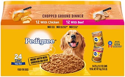  PEDIGREE CHOPPED GROUND DINNER Adult Canned Soft Wet Dog Food, Chicken & Rice Dinner, 13.2 Oz. Cans (Pack Of 12)