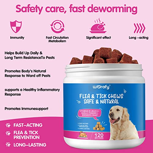  Flea And Tick Prevention For Dogs Chewables Tablets - Natural Flea And Tick Supplement For Dogs - Flea And Tick Chews For Dogs - Oral Flea Pills For Dogs - All Breeds And Ages (120 PCS)