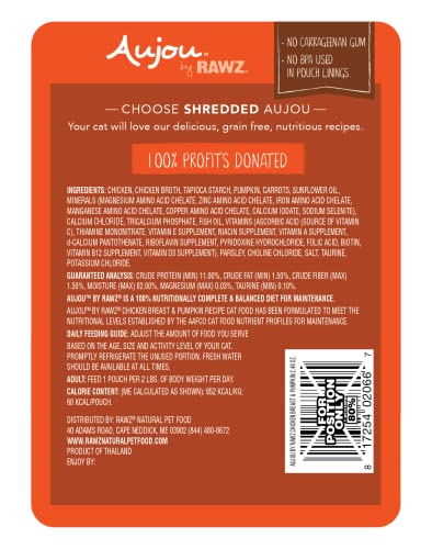  Rawz Aujou Chicken Breast & Pumpkin Cat Food 8/2.46 Oz Pouches