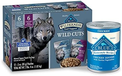  Blue Buffalo Wilderness Trail Toppers Wild Cuts High Protein, Natural Wet Dog Food Variety Pack, Chicken And Beef Bites, 3-oz Pouch, 12 Count