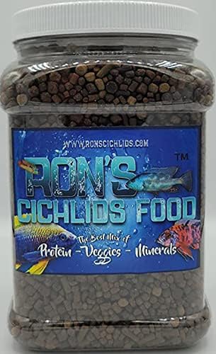  Ron's Cichlid Fish Food For African Cichlids, Tetras & Other Tropical Fish, Premium Food For Brighter Colors, Healthier Fish & Cleaner Tanks, Pellets Made With Real Shrimp & Natural Ingredients, 1 LB