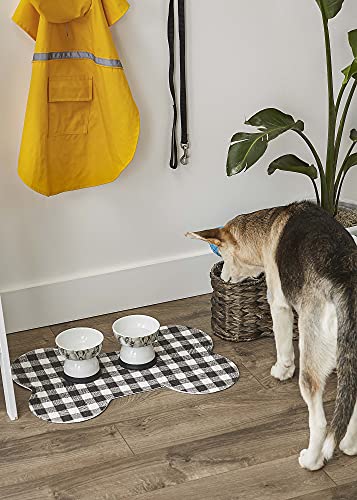  Bone Dry DII Braided Pet Mat Collection 100% Cotton, Bone Shape, Black/White Buffalo Check