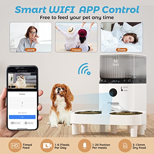 Sobralik Automatic Cat Feeders, Smart Timed Automatic Dog Feeder, HD Camera Voice And Video Recording, Cat Food Dispenser Portion, 2.4G Wi-Fi Enabled App Control, 5L Capacity For Cats Dogs