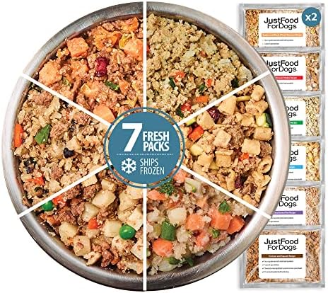  JustFoodForDogs Frozen Fresh Human Grade Dog Food, Sampler Variety Pack, (18 Oz - 7 Pack)