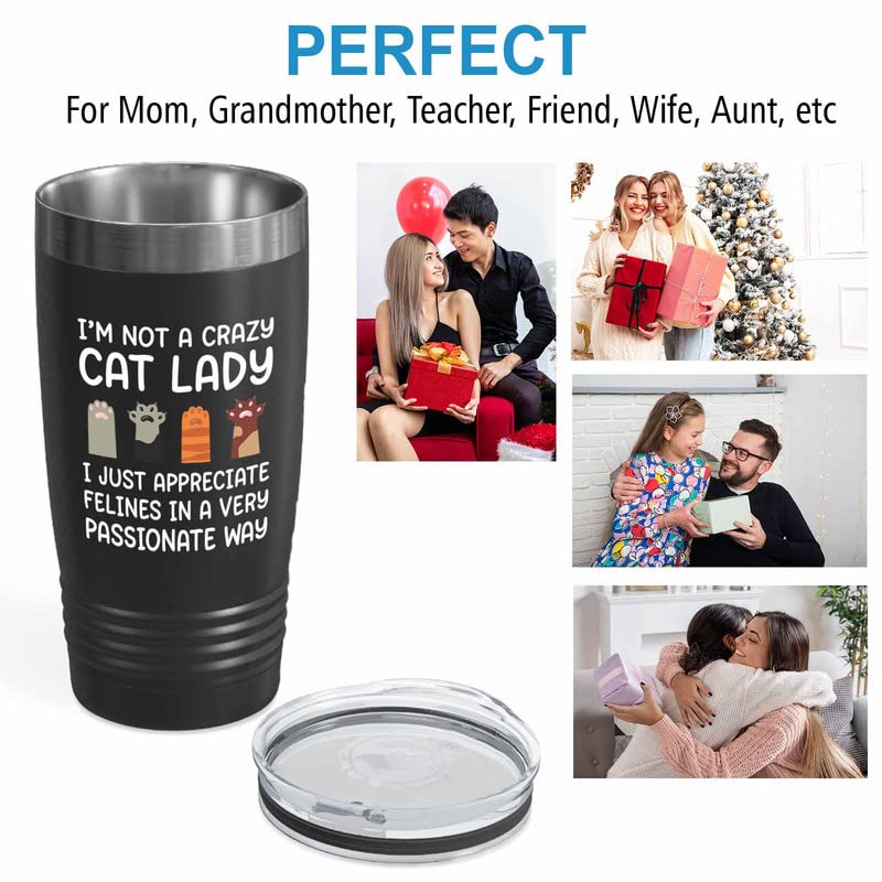  Flairy Land Cat Lady Black Tumbler 20oz - Appreciate Felines -Cat Paw Cat Parents Cat Mama Cat Lover Kitties Purr Feline Mom