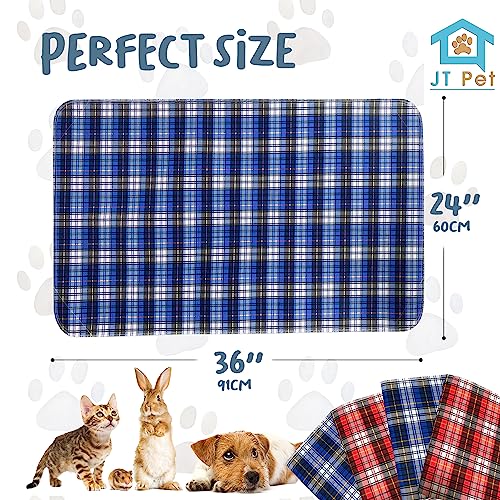  JT Pet Guinea Pig Cage Liner - Pack Of 4 Washable Pee Pads For Dogs, Smooth Fleece Guinea Pig Bedding For Cage & Crates, Reusable & Waterproof Puppy Pee Pads - 36x24 Inches, Plaid