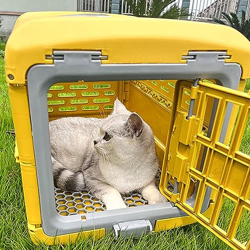  WeiLaiKeQi Collapsible Puppy Crate Portable Dog Kennel Foldable Reusable Heavy Duty Cat Transport Box Travel Cage For Kitten Rabbit Small Animals, Yellow