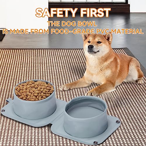  PETSFIT Collapsible Dog Bowls, 2 In 1 Portable Dog Bowl, Upgrade PVC Travel Water Bowl For Dogs Walking Parking Traveling With Carabiner (Double, Grey)