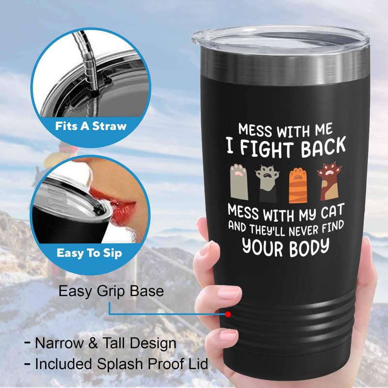  Cat Owner Black Tumbler 20oz - Find Your Body - Cat Women Fun Cat Parents Stuff Lady Paws Pet Dad Gifts