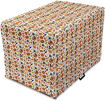  Lunarable Thanksgiving Dog Crate Cover, Food Abundance Autumn Harvest Traditional Celebration Dinner Pattern, Easy To Use Pet Kennel Cover For Small Dogs Puppies Kittens, 18 Inch, Multicolor