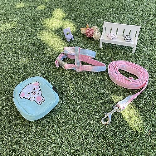  Newtensina Dog Harness Cat Harness With Little Bag For Small Dogs Cats - Pink Blue - M