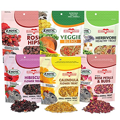  Exotic Nutrition Herbivore Treats 6 Pack - Healthy Assortment Small Animal Pet Treat - Squirrels, Guinea Pigs, Rabbits, Chinchillas, Prairie Dogs, Degus, Hamsters, Gerbils, Herbivores