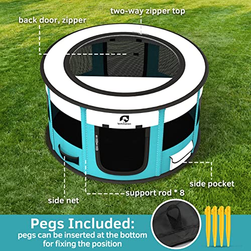  Playpen For Dogs, 44"*44"*24" Large Foldable Pet Play Pens Indoor Outdoor Exercise Pen With Carrying Case Food Bowl For Cat Puppy Rabbit (110cm/44, Cyan)