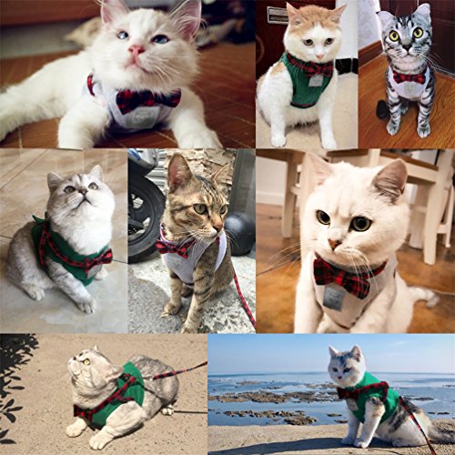  Kuntrona Cat Kitten Harness Nylon Puppy Small Dogs Vest Bowknot Cats Pet Harnesses And Leash Set Light Grey M