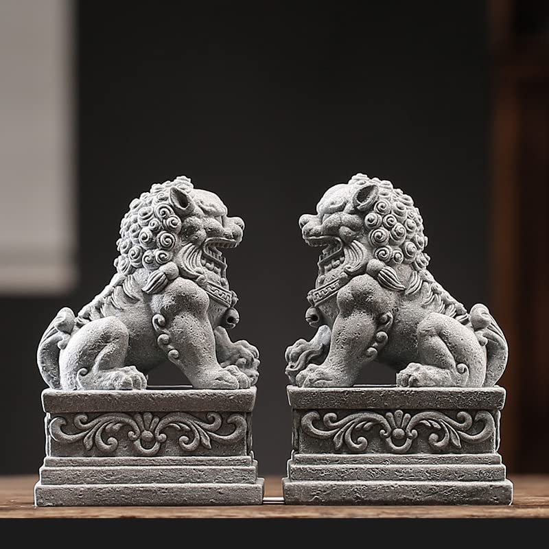  Livelyfish Large Asian Fu Foo Dogs Statues A Pair Of Two Guardian Lion Sandstone Figurine Pets Fish Tank Aquarium Landscape Ornaments Accessories Feng Shui Decorations (D)