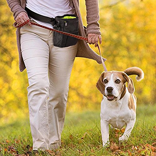  FILFEEL Pet Treat Bag Dog Obedience Training Waist Pouch Food Snack Small Items Hands-Free Storage Bags Carry-All Treat Bags For Pet Puppy Training Travel Doggie Walking(Black)