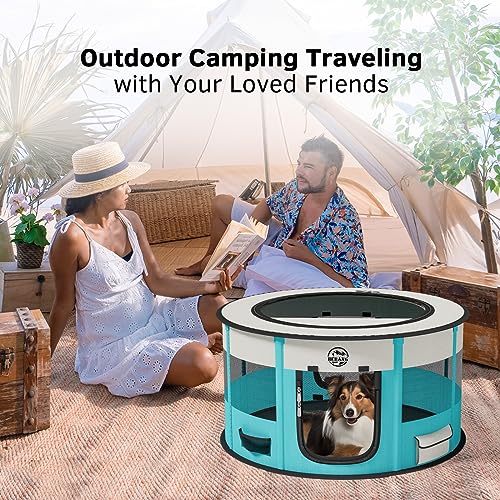  Playpen For Dogs, Large Foldable Pet Play Pens Indoor Outdoor Exercise Pen With Carrying Case Food Bowl For Cat Puppy Rabbit (Cyan, S)