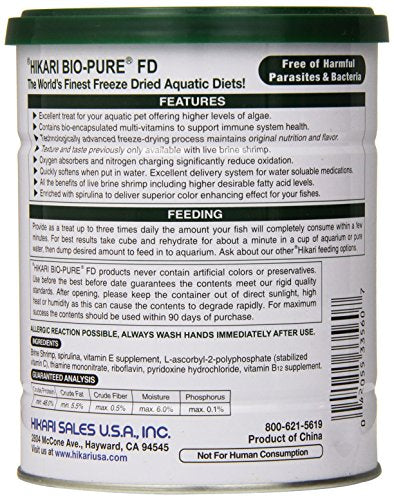  Hikari Bio-Pure Freeze Dried Spirulina Brine Shrimp Cubes For Pets, 1.76-Ounce