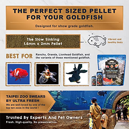  Ultra Fresh Sinking Goldfish Food, Color Enhancing, Balanced Diet, All Natural Ingredients, Clear Water Formula, Slow Sinking Gold Fish Pellets, Goldfish Ultra Color (4.6 Oz)