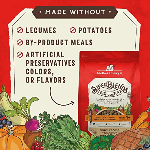  Stella & Chewy's SuperBlends Raw Coated Wholesome Grains Grass-Fed Beef, Beef Liver & Lamb Recipe With Superfoods, 21 Lb. Bag