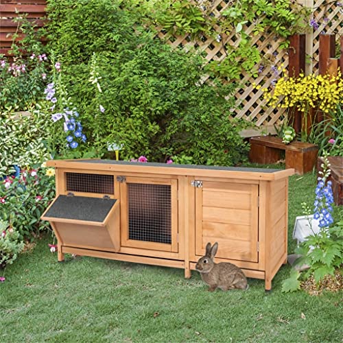  ACQUIRE Wooden Rabbit Hutch Guinea Pig House Outdoor With Sliding Out Tray, Openable Roof, Feeding Trough, Yellow