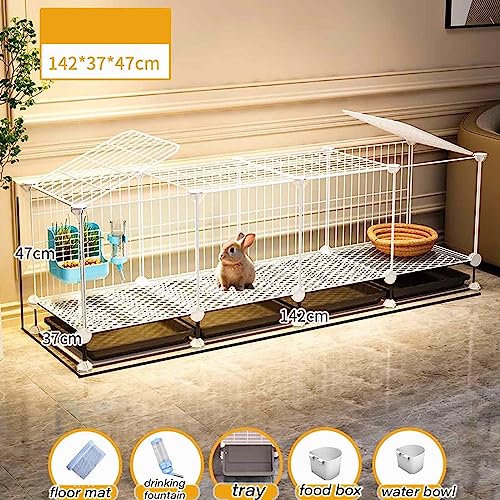  OM-PDD Indoor Guinea Pig/Ferret Cage, With Tray, Small Animal Playpen, Transparent Design, Thick Iron Mesh, Easy To Clean, Suite: Foot Pad/Water Fountain/Tray/Food Box/Water Bowl