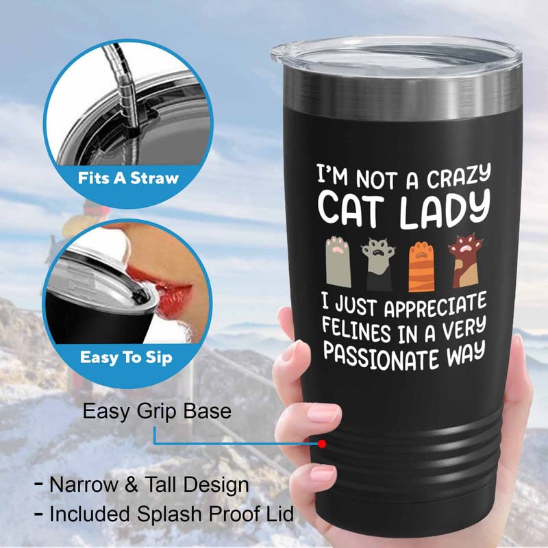  Flairy Land Cat Lady Black Tumbler 20oz - Appreciate Felines -Cat Paw Cat Parents Cat Mama Cat Lover Kitties Purr Feline Mom