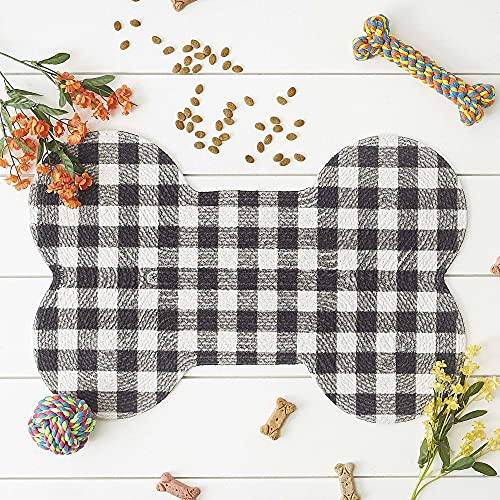  Bone Dry DII Braided Pet Mat Collection 100% Cotton, Bone Shape, Black/White Buffalo Check