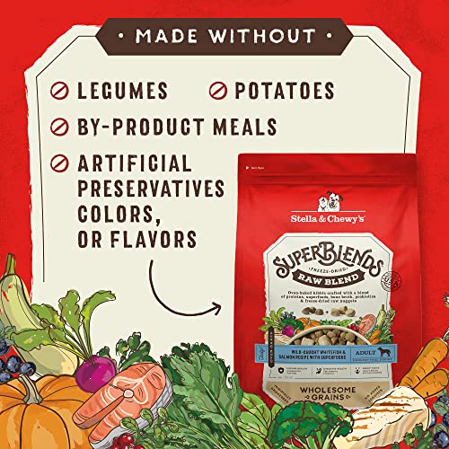  Stella & Chewy's SuperBlends Raw Blend Wholesome Grains Wild-Caught Whitefish & Salmon Recipe With Superfoods, 3.25 Lb. Bag
